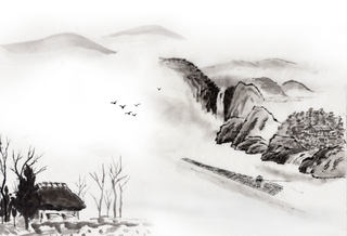 山水画素材中国风水墨画素材元素中国画