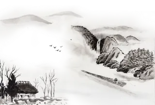 山水画素材中国风水墨画素材元素中国画