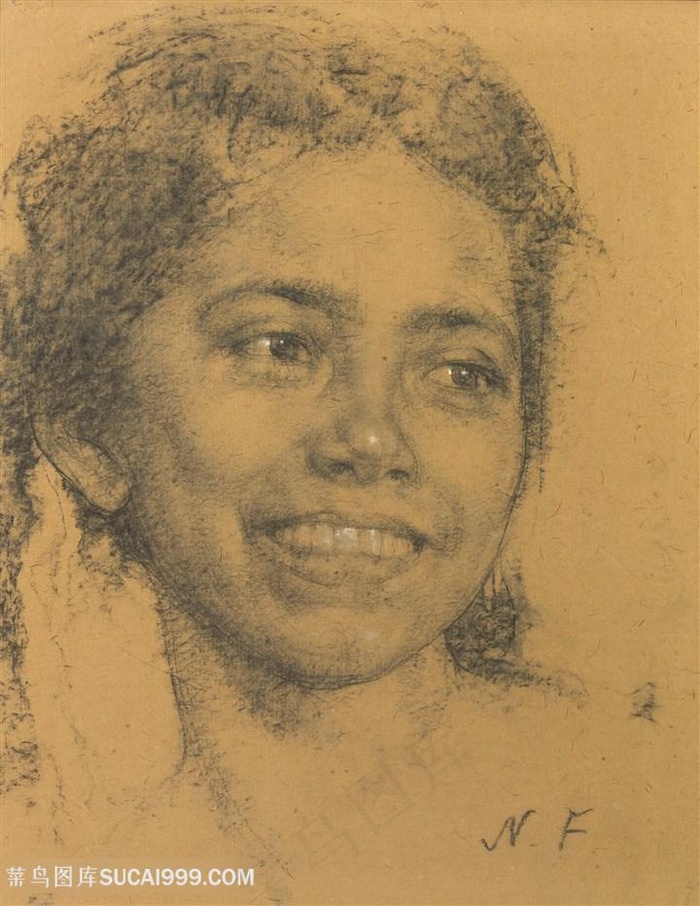 尼古拉费欣手绘微笑的女孩装饰画