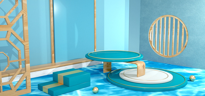 中国风国潮电商促销首页海报C4D背景图3D场景立体设计PSD素材模板