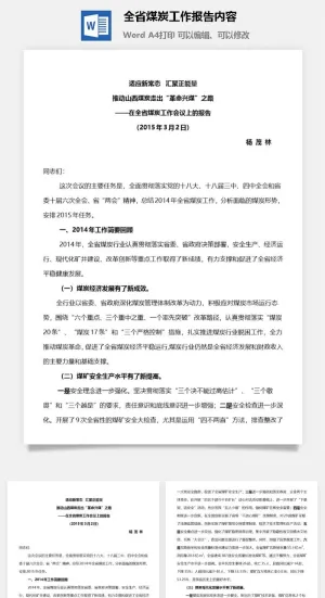 全省煤炭工作报告内容word模板