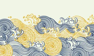 中国风鎏金浪花波浪矢量