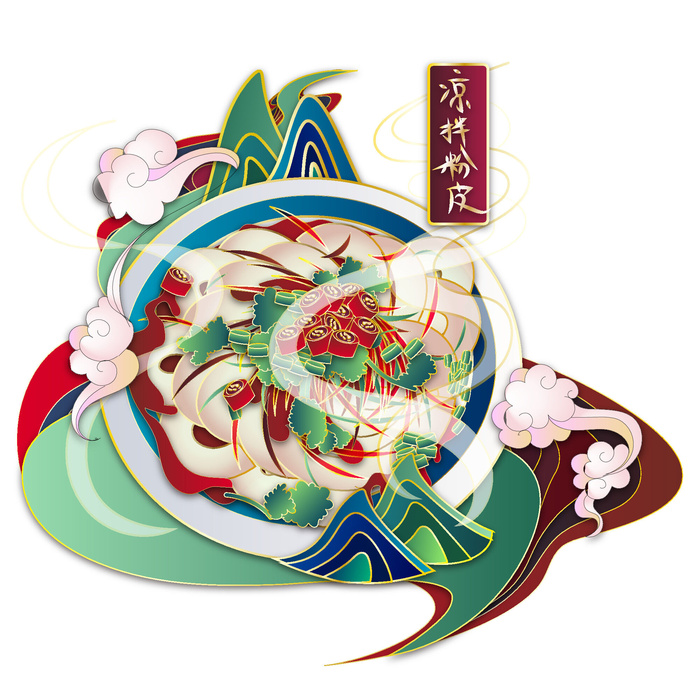 国潮中国风传统小吃食物地方特色菜美食元素插画海报图片素材