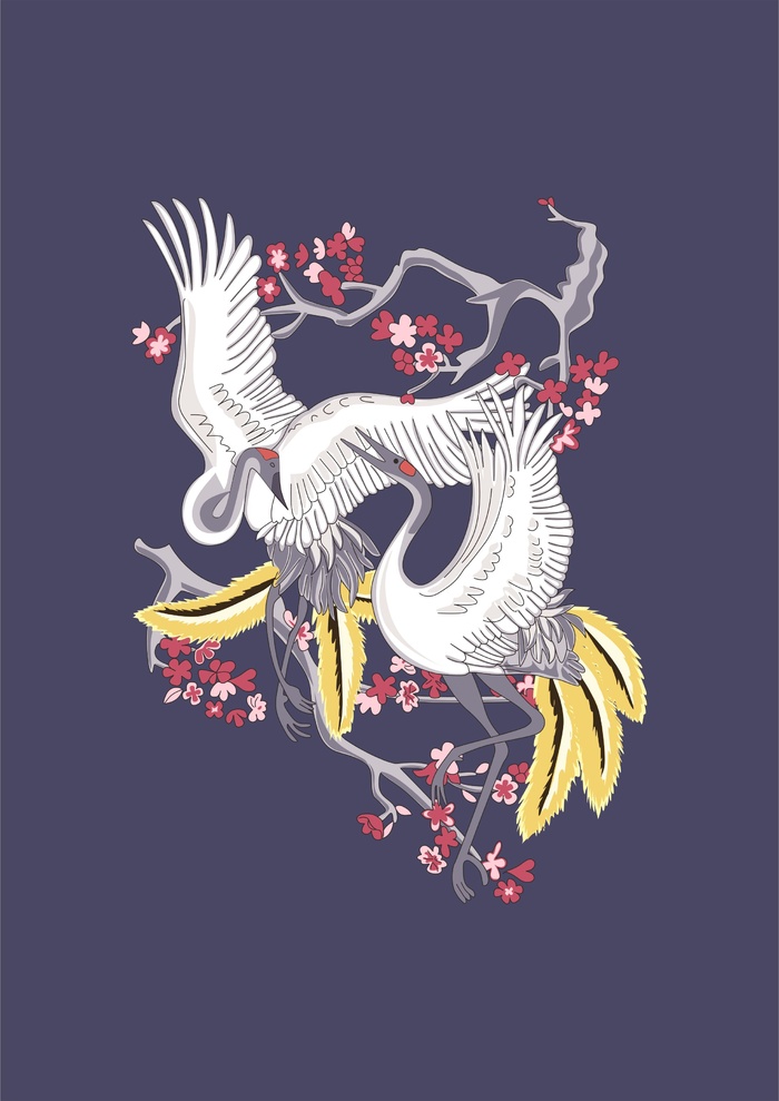 中国风国潮丹顶鹤牡丹花cdr矢量模版下载