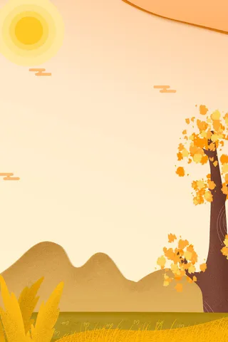 秋天道路树木风景绘画