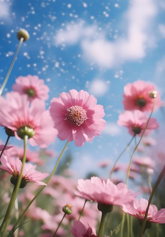 春夏蓝天白云花草绚丽摄影海报素材背景(3648x5248)