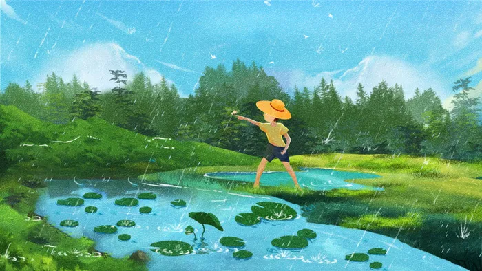 谷雨海报二十四节气插画psd模版下载