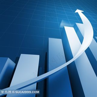 柱状图表与弯曲向上的箭头高清图片