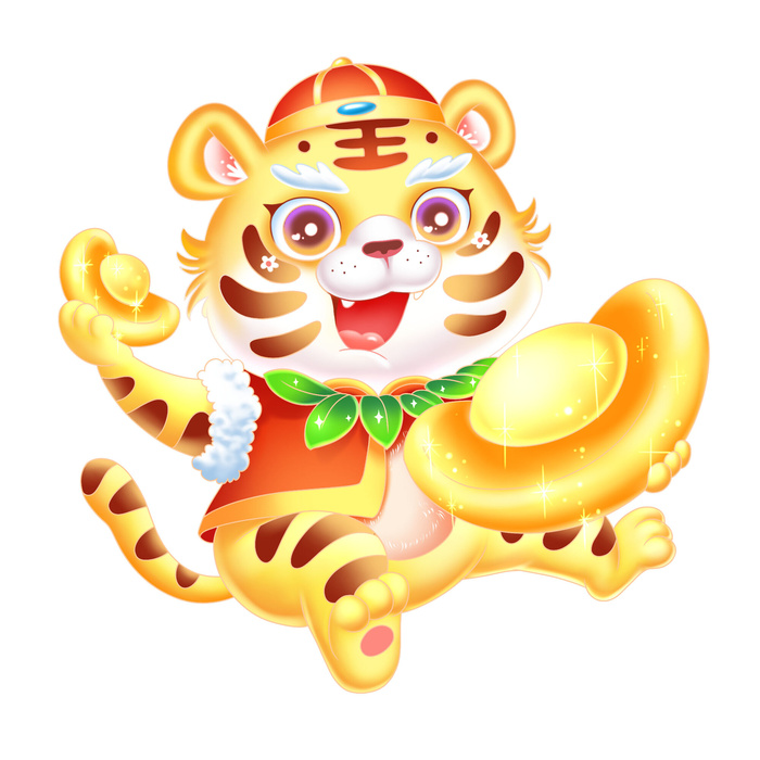 手绘2022虎年新年春节卡通老虎形象IP插画元素PSD设计素材图案