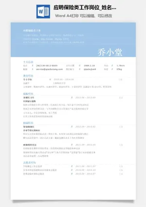 应聘保险类工作岗位简历模板预览图