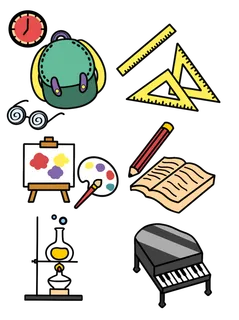 少儿兴趣班卡通学习用具书本黑板等免抠图