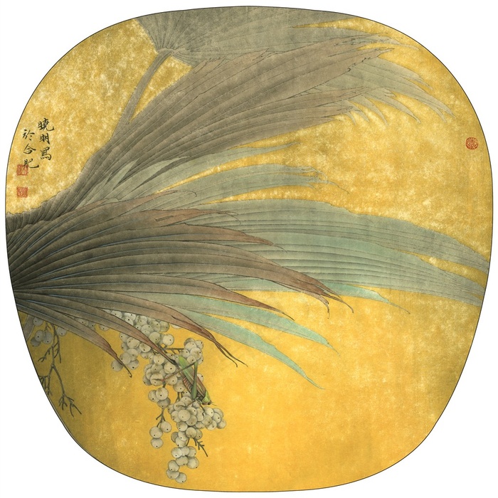 蚱蜢棕榈写意画