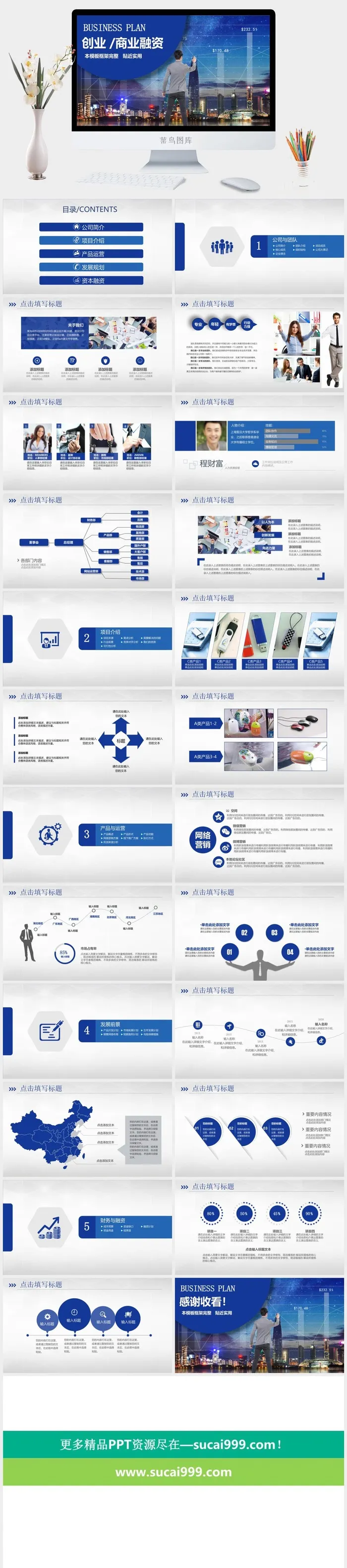 商业计划蓝色科技风商务业计划书PPT模板