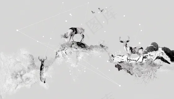 水墨画驯鹿高清图片