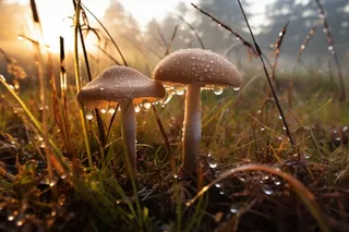 草原蘑菇清晨露珠阳光朝阳摄影海报素材背景