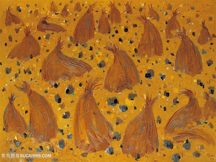 吴冠中手绘田园稻草装饰画