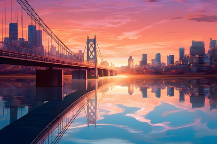 城市桥梁落日背景