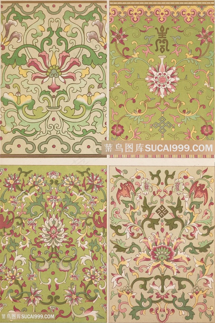 四幅鲜花工笔画背景中式传统纹样集锦中国风图片