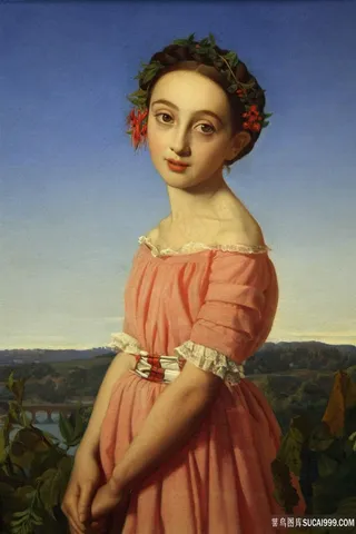 女孩肖像风景画油画