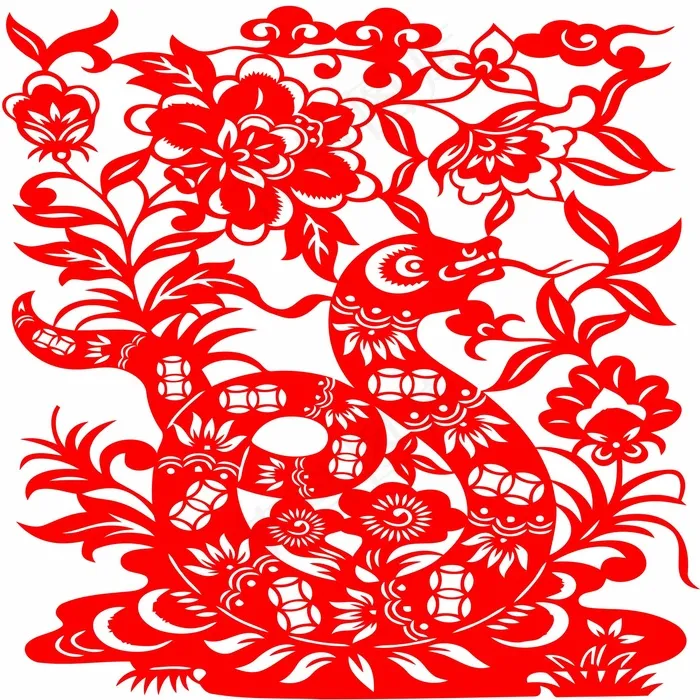 蛇年剪纸 剪纸风元素ai矢量模版下载