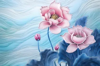 简约大气粉色鲜花蓝色水背景