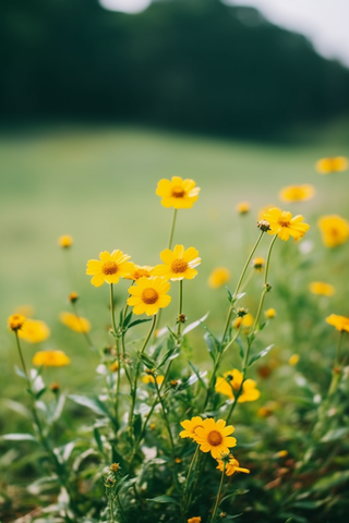 草坪里遍布的的黄色小野花摄影图