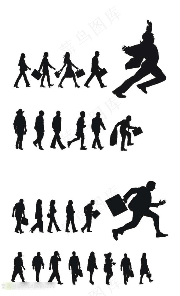 手绘商务人物剪影插画素材