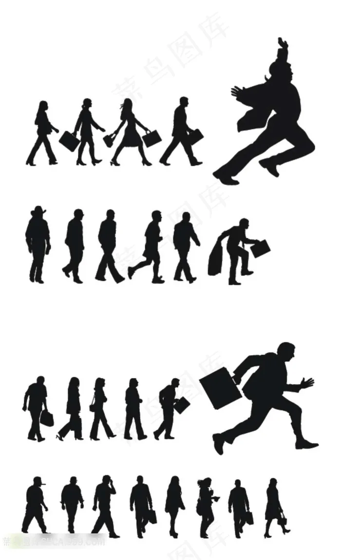 手绘商务人物剪影插画素材