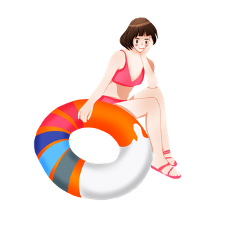 女孩抱着游泳圈晒太阳