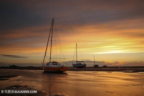 夕阳帆船风景