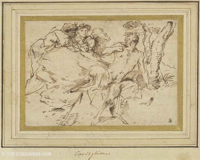 素描人物大树装饰画手绘插画