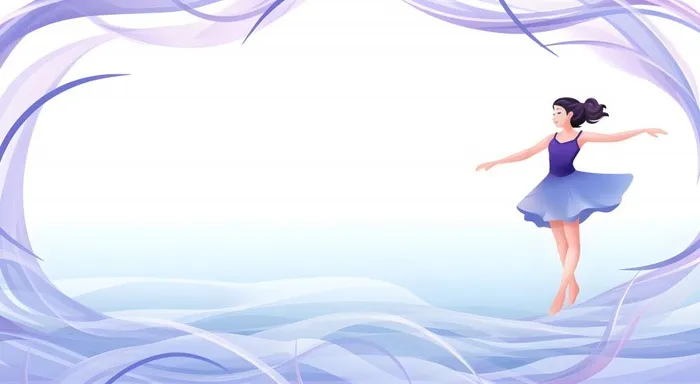 舞蹈穿紫裙子的女孩满是紫色飘带的背景(3000x1646)