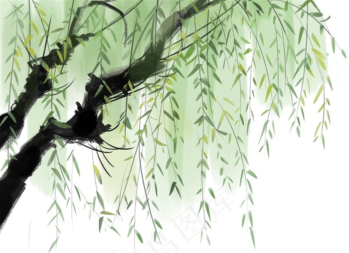 中国风国画垂柳图片