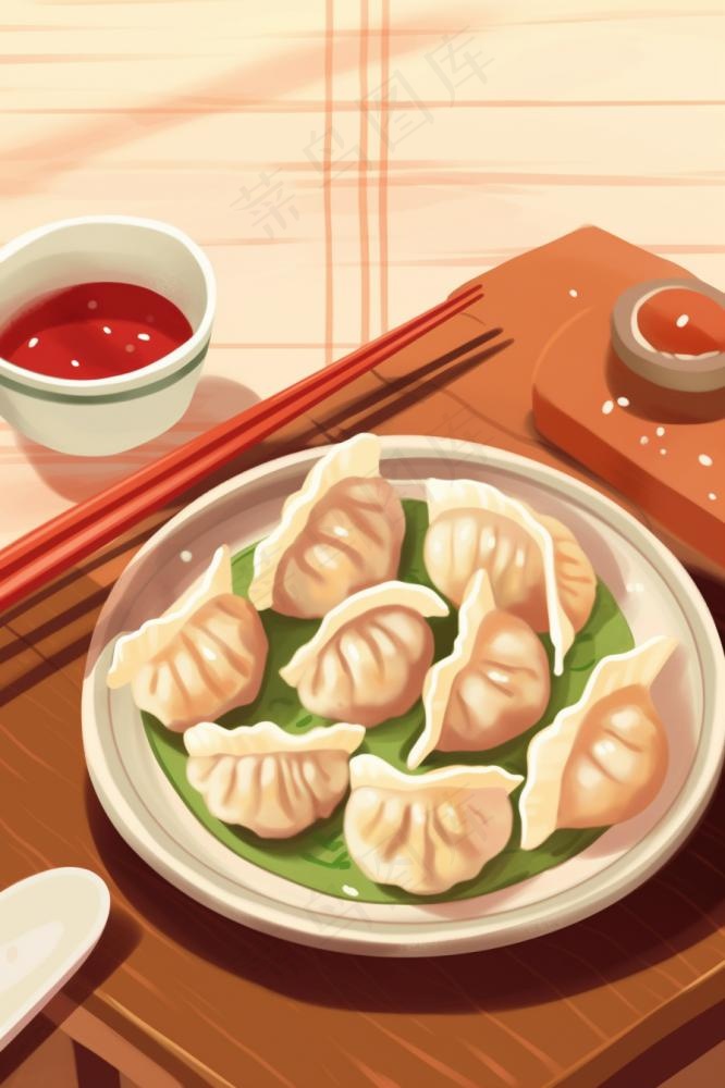 冬天饺子美食插画背景(896x1344)