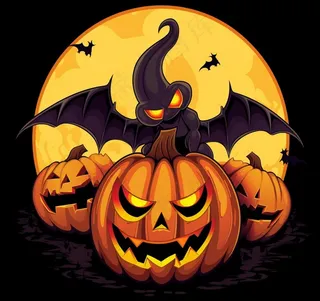 万圣节南瓜灯蝙蝠恐怖卡通插画背景