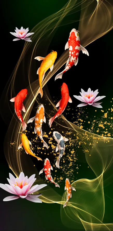 轻奢山水花鸟荷花锦鲤客厅卧室玄关画酒店装饰画高清背景图psd模版下载