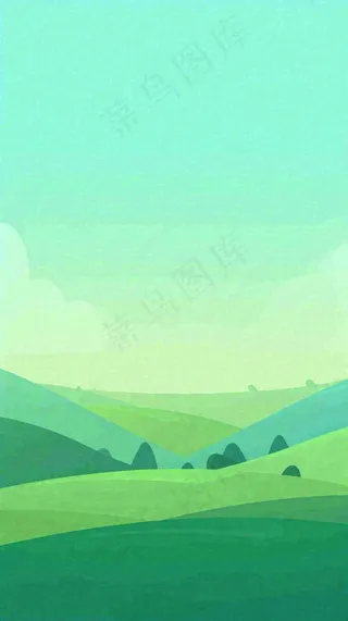 蓝天白云草地卡通扁平手绘插画春天绿色立春，春分