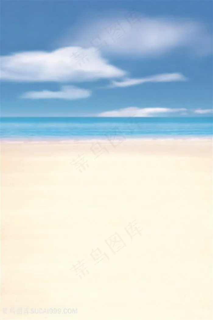 蓝天白云沙滩海景风景画