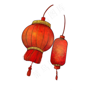 中国风 手绘 卡通元素 传统 复古红 灯笼装饰 PNG 免抠 