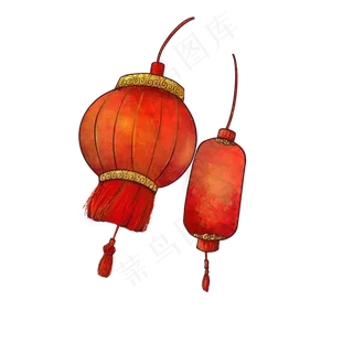 中国风 手绘 卡通元素 传统 复古红 灯笼装饰 PNG 免抠 