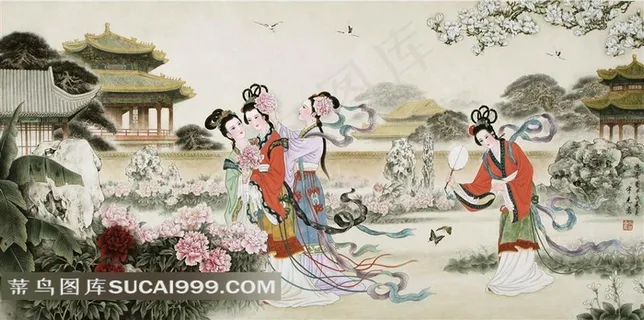 高清仕女捕蝶图片 高清仕女捕蝶图片