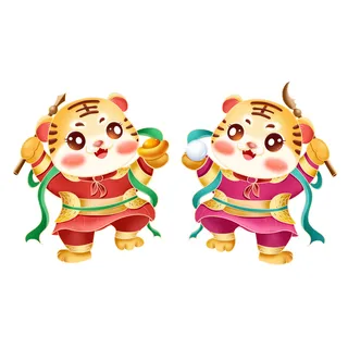 手绘2022虎年新年春节卡通老虎形象IP插画元素PSD设计素材图案