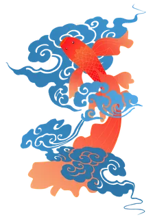 蓝色祥云红色锦鲤渐变简约风画册插画免抠素材