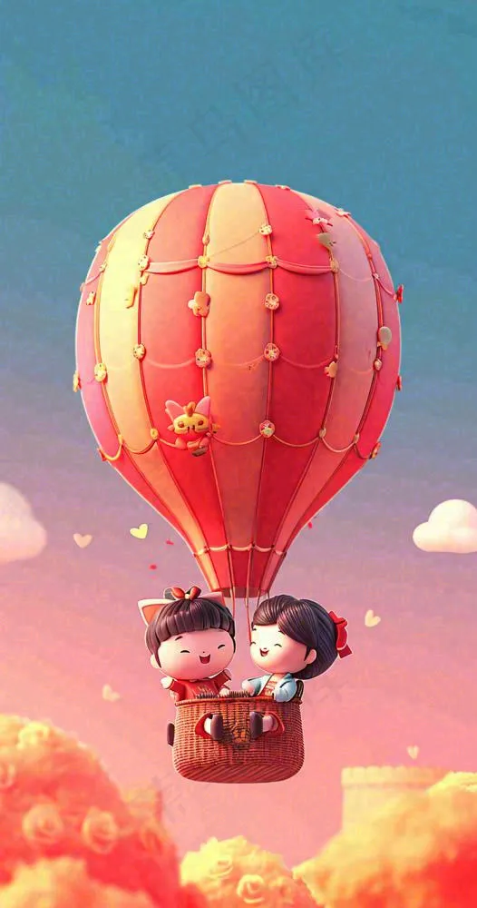 游玩旅行城市卡通热气球，欢乐儿童节(800x1520)
