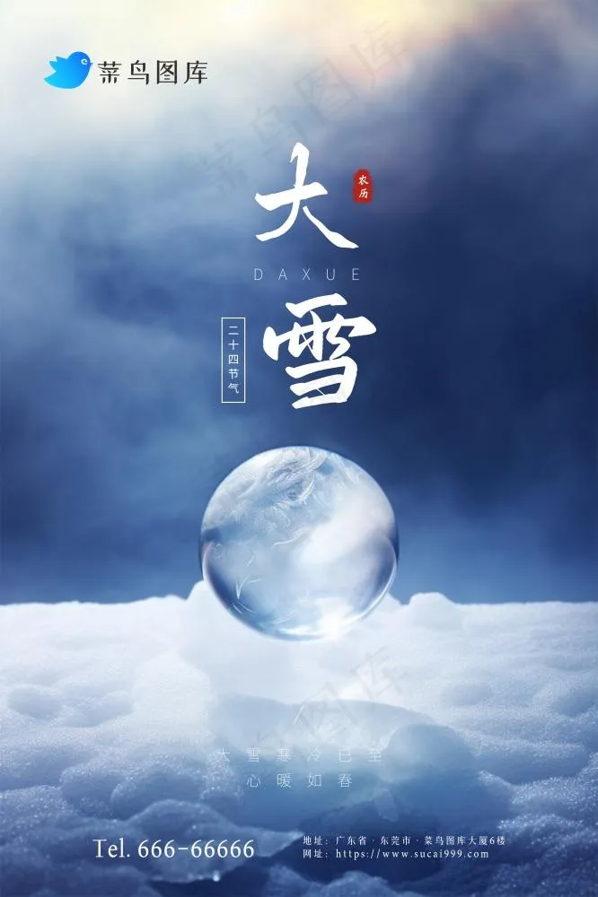 大雪蓝色简约冰雪节气海报(2362x3543)psd模版下载