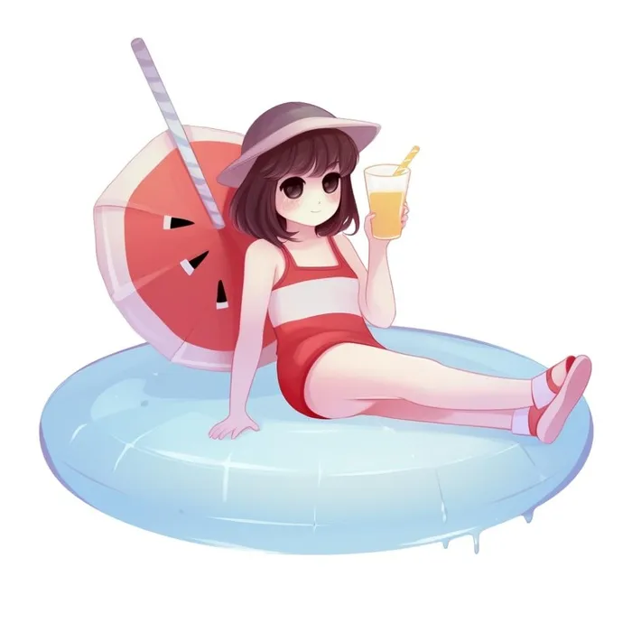 游泳度假女生泳圈清新元素(1024x1024)