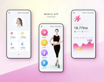 现代科技PSD海报模板APP手机UI界面运动计步器宣传广告设计素材