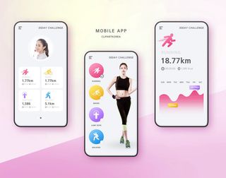 现代科技PSD海报模板APP手机UI界面运动计步器宣传广告设计素材