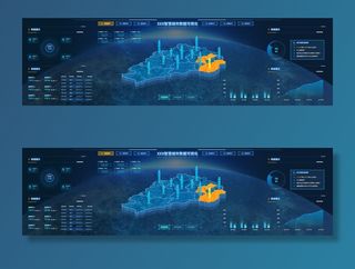 深色科技感酷炫可视化数据大屏仪表盘驾驶舱UI界面PSD模板素材
