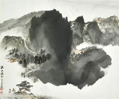 张大千手绘水墨山脉风景画 张大千手绘水墨山脉风景画
